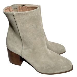 Nordstrom Ankle Booties Size 8 Gray Suede Block Heel Side Zip Boots